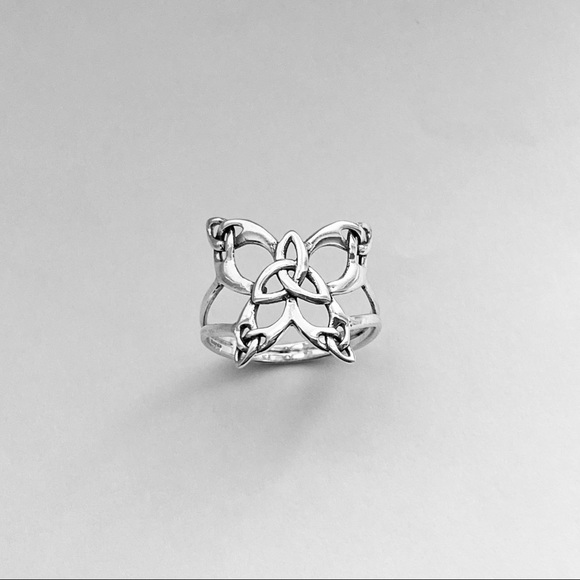 Sterling Silver Thin Celtic Butterfly Ring, Delicate Triquetra Knot Rings - Picture 2 of 12